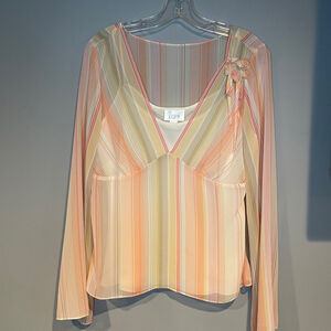 Vintage Ann Taylor Loft Long Sleeve Blouse Size 12 Summer Pastel Chic